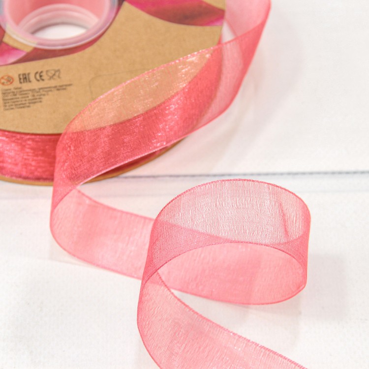 Лента Органза 2,5см*100ярд Скарлет 1/8 1/32 Арт: 559-25/bk41