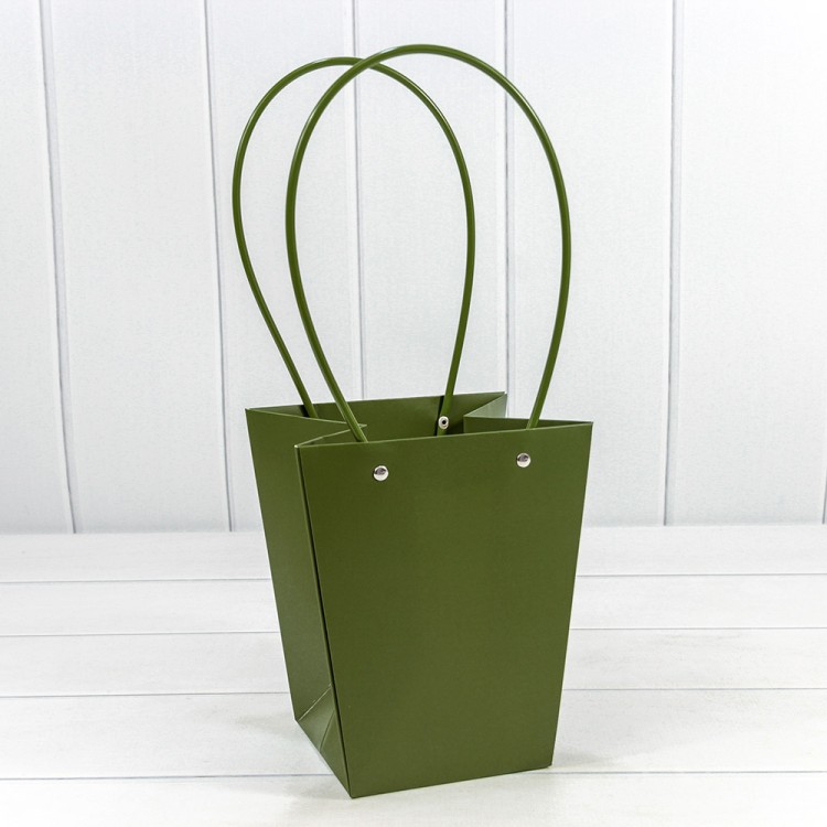 Пакет подарочный "Ваза для цветов" 20*17*12 230г Оливково-зелёный 1/10 1/120 Арт: 000170E/371