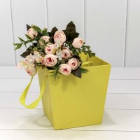 Коробка "Ваза для цветов" 14,5*14,5*15 с ручками Жёлтый 1/12 1/120 Арт: 721163/1931