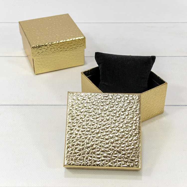 Коробка Квадратная 9*9*5,5 под часы "Кожа крокодила" Золотой 1/12 1/240 Арт: 62699/5