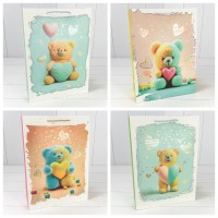 Пакет подарочный с тиснением "Мишки" (микс 314) 30*41,5*12 210г 1/20 1/80 Арт: 000314A