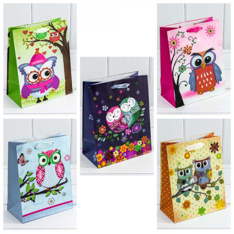Пакет подарочный "Сова" (микс) 18*21,5*8 1/20 1/480 Арт: 00036E