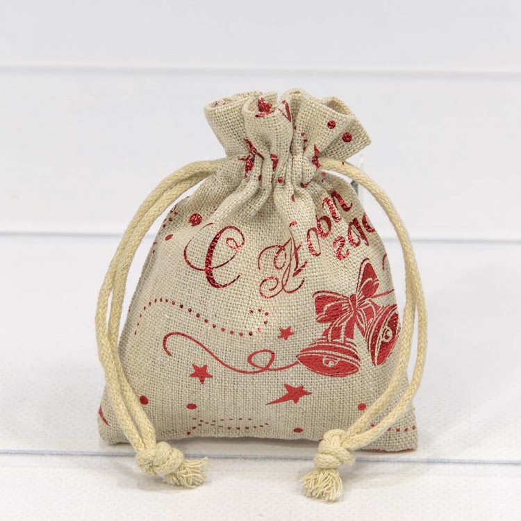 Мешочки из искусственного льна 9*12 с рисунком "С Новым годом" 1/50 1/2000 Арт: 000808I/2