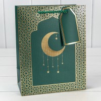 Пакет подарочный с тиснением "Полумесяц" (295) 18*23*10 210г Зелёный 1/20 1/360 Арт: 000295E/15