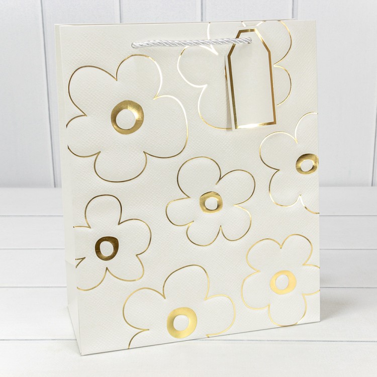 Пакет подарочный с тиснением "Цветы" (337) 26*32*12 210г Белый 1/20 1/240 Арт: 000337C/1