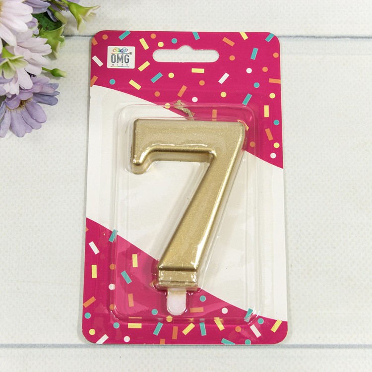 Свеча для торта Цифра 7 "Гигант" 8см Золотой 1/12 1/288 Арт: 20010-70/7