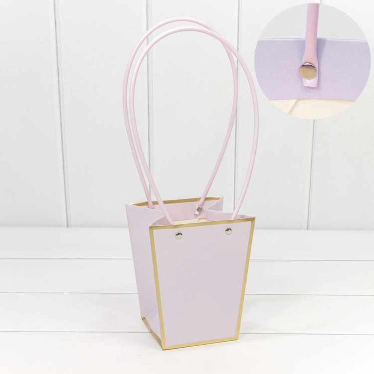 Пакет подарочный "Ваза для цветов" 15,5*13*9,5 260г с золотой рамкой Бледно-сиреневый 1/10 1/150 Арт: 000172G/2085