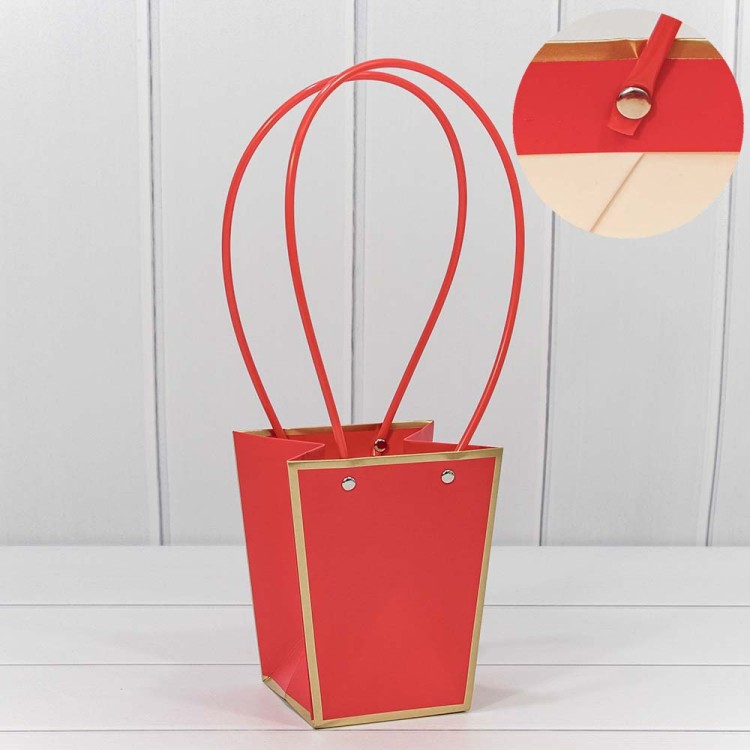 Пакет подарочный "Ваза для цветов" 15,5*13*9,5 260г с золотой рамкой Красный 1/10 1/150 Арт: 000172G/185