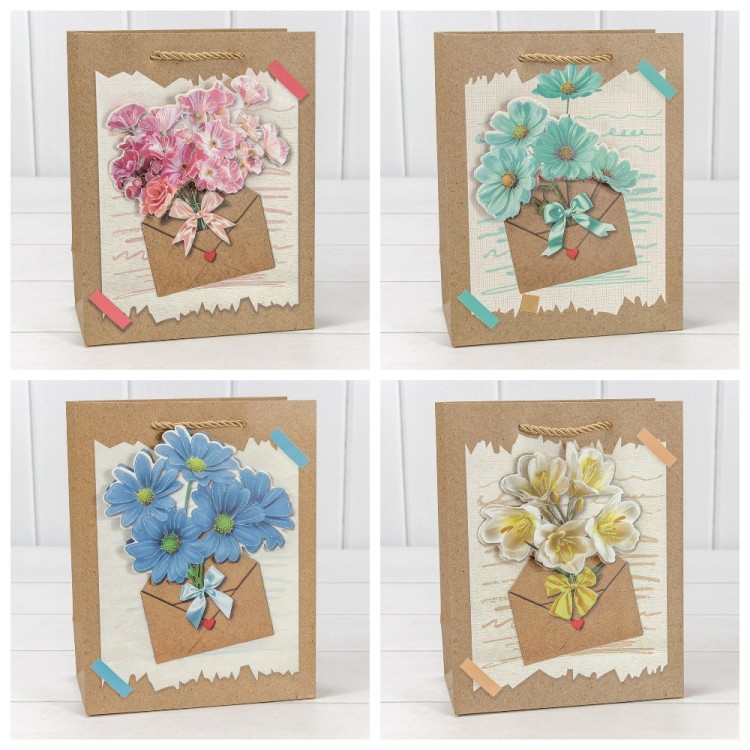 Пакет подарочный с 3D аппликацией "Цветы" (микс 115) 18*23*10 210г 1/20 1/360 Арт: 000115E