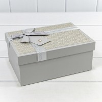 Коробки Прямоугольные Набор 1/3 22,5*16*9,5 с бантом и клубничкой "Плетёнка" Серый 1/20 Арт: 721640/2